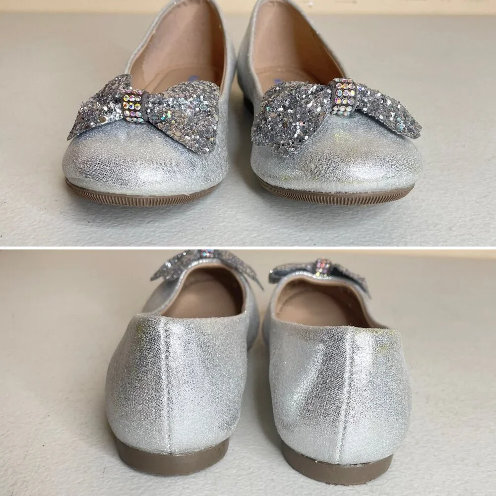 KidExpress Silver Glitter Bow Ballet Flats Size EU 31